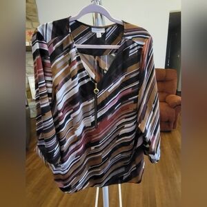 Elegant Striped Blouse with Zipper